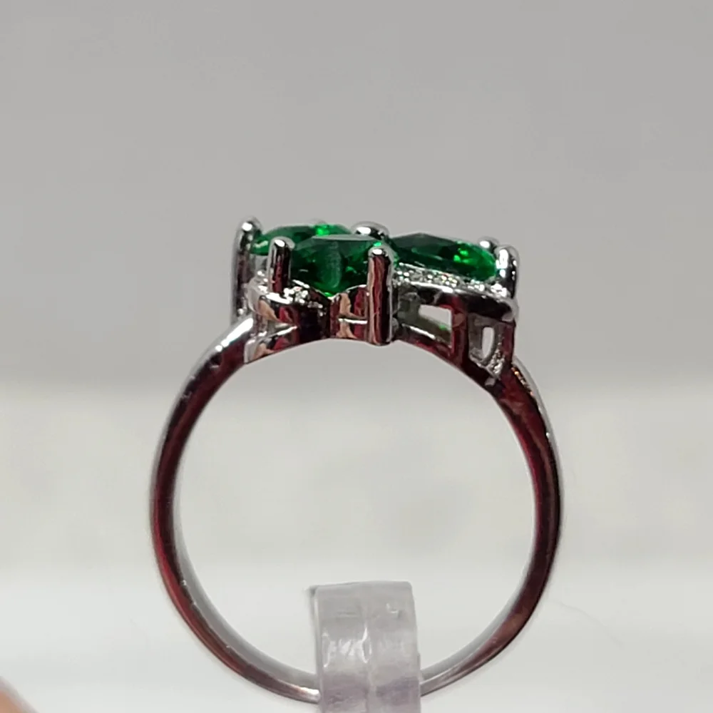 Green Hearts Sterling Silver Ring